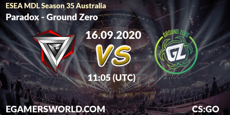 Prognose für das Spiel Paradox VS Ground Zero. 16.09.20. CS2 (CS:GO) - ESEA MDL Season 35 Australia