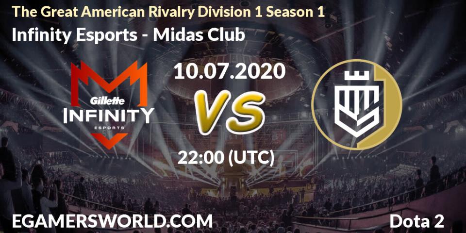 Prognose für das Spiel Infinity Esports VS Midas Club. 10.07.20. Dota 2 - The Great American Rivalry Division 1 Season 1