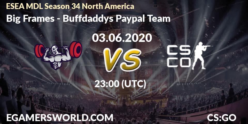Prognose für das Spiel Big Frames VS Buffdaddys Paypal Team. 03.06.20. CS2 (CS:GO) - ESEA MDL Season 34 North America