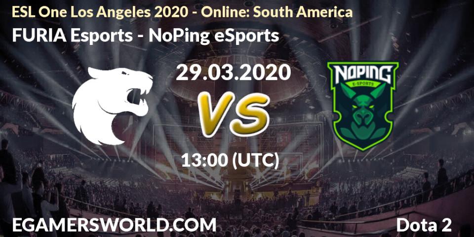 Prognose für das Spiel FURIA Esports VS NoPing eSports. 29.03.20. Dota 2 - ESL One Los Angeles 2020 - Online: South America