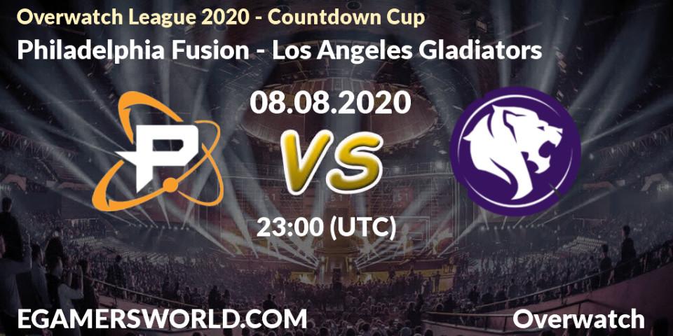 Prognose für das Spiel Philadelphia Fusion VS Los Angeles Gladiators. 08.08.20. Overwatch - Overwatch League 2020 - Countdown Cup