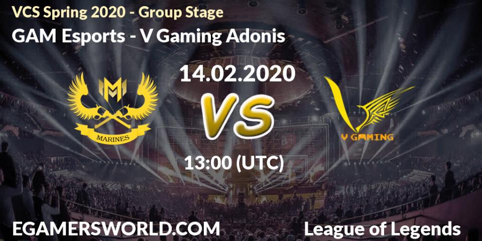 Prognose für das Spiel GAM Esports VS V Gaming Adonis. 14.02.20. LoL - VCS Spring 2020 - Group Stage