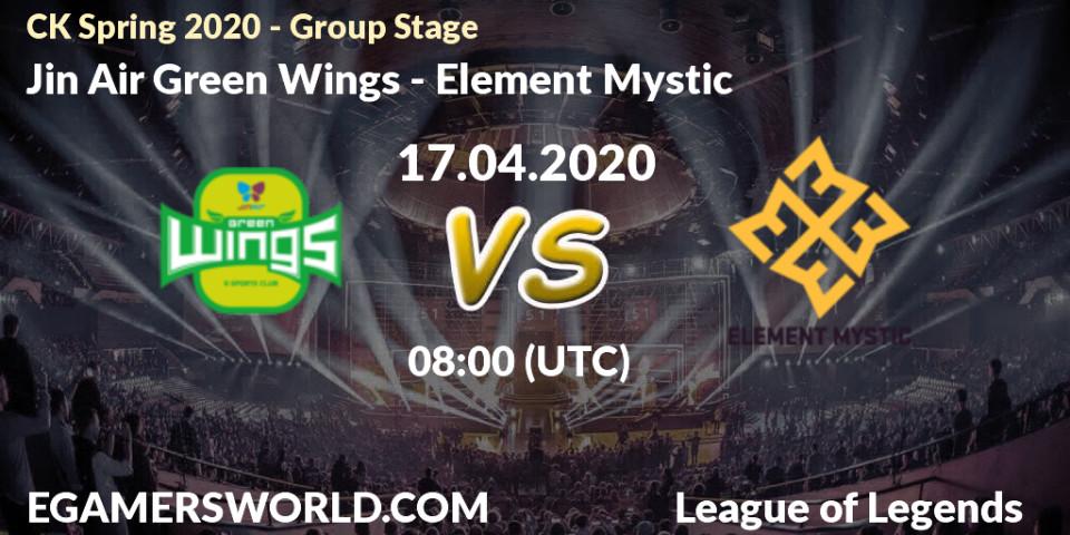 Prognose für das Spiel Jin Air Green Wings VS Element Mystic. 17.04.2020 at 08:04. LoL - CK Spring 2020 - Group Stage