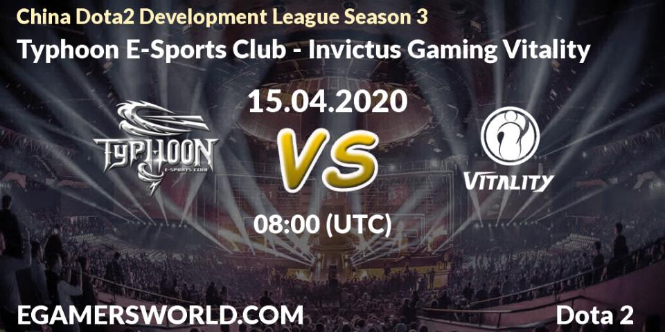 Prognose für das Spiel Typhoon E-Sports Club VS Invictus Gaming Vitality. 15.04.2020 at 08:00. Dota 2 - China Dota2 Development League Season 3