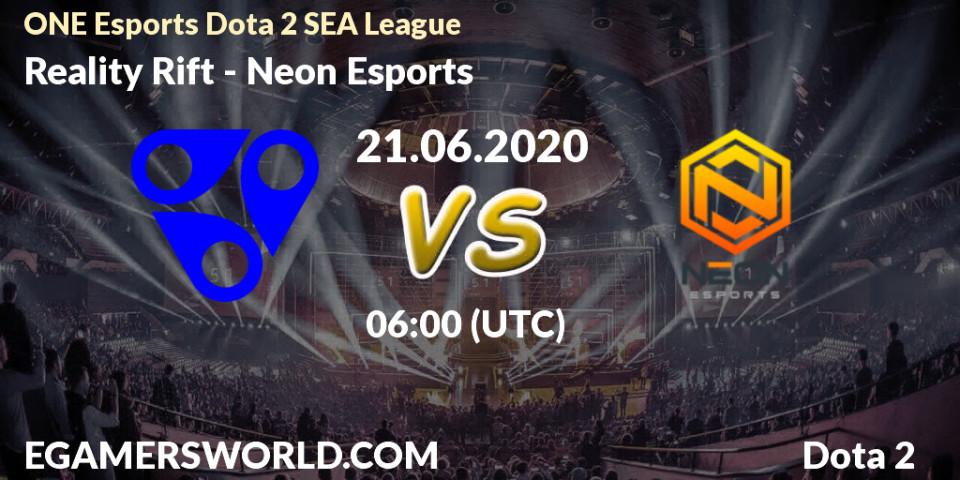 Prognose für das Spiel Reality Rift VS Neon Esports. 21.06.20. Dota 2 - ONE Esports Dota 2 SEA League