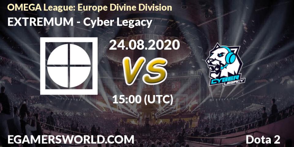 Prognose für das Spiel EXTREMUM VS Cyber Legacy. 24.08.2020 at 14:45. Dota 2 - OMEGA League: Europe Divine Division