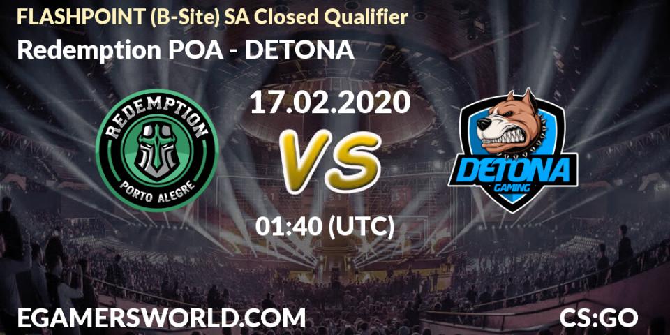 Prognose für das Spiel Redemption POA VS DETONA. 17.02.20. CS2 (CS:GO) - FLASHPOINT South America Closed Qualifier