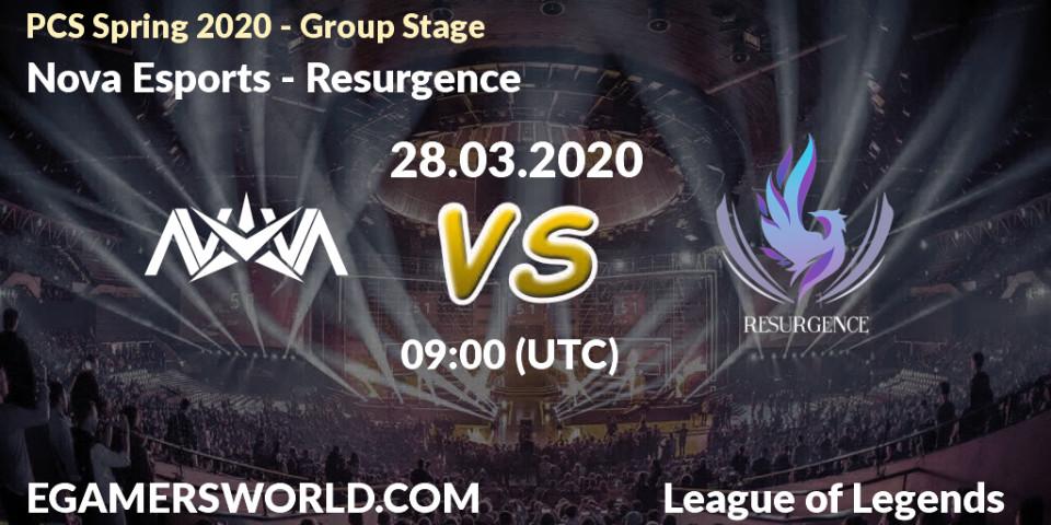 Prognose für das Spiel Nova Esports VS Resurgence. 28.03.2020 at 09:00. LoL - PCS Spring 2020 - Group Stage