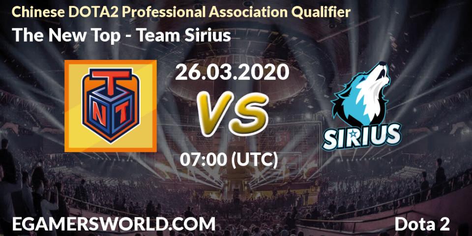 Prognose für das Spiel The New Top VS Team Sirius. 26.03.20. Dota 2 - Chinese DOTA2 Professional Association Qualifier