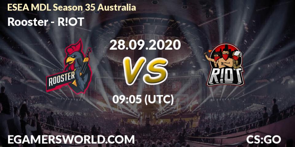 Prognose für das Spiel Rooster VS R!OT. 28.09.2020 at 09:05. Counter-Strike (CS2) - ESEA MDL Season 35 Australia
