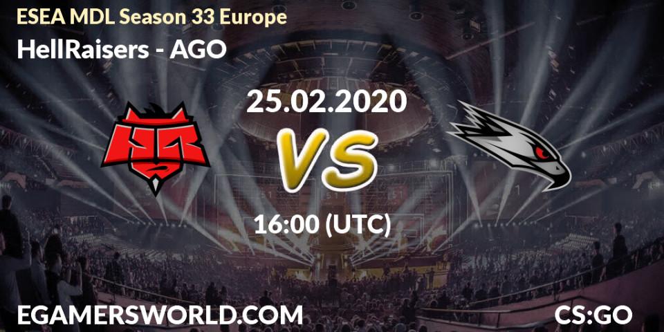Prognose für das Spiel HellRaisers VS AGO. 25.02.20. CS2 (CS:GO) - ESEA MDL Season 33 Europe