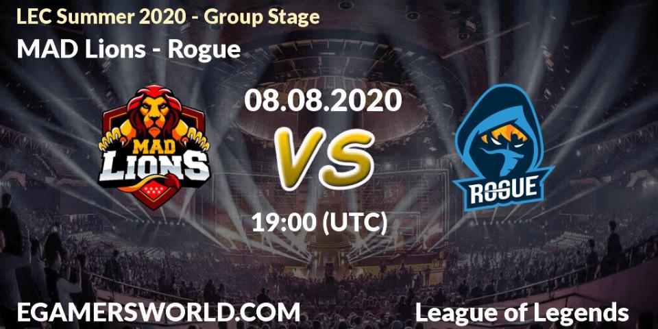 Prognose für das Spiel MAD Lions VS Rogue. 08.08.2020 at 19:00. LoL - LEC Summer 2020 - Group Stage
