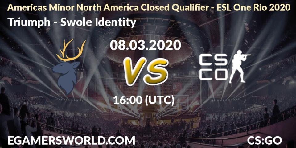 Prognose für das Spiel Triumph VS Swole Identity. 08.03.2020 at 16:10. Counter-Strike (CS2) - Americas Minor North America Closed Qualifier - ESL One Rio 2020