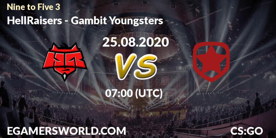 Prognose für das Spiel HellRaisers VS Gambit Youngsters. 25.08.20. CS2 (CS:GO) - Nine to Five 3