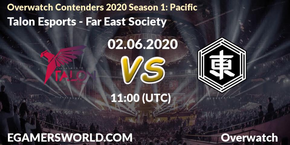 Prognose für das Spiel Talon Esports VS Far East Society. 02.06.20. Overwatch - Overwatch Contenders 2020 Season 1: Pacific