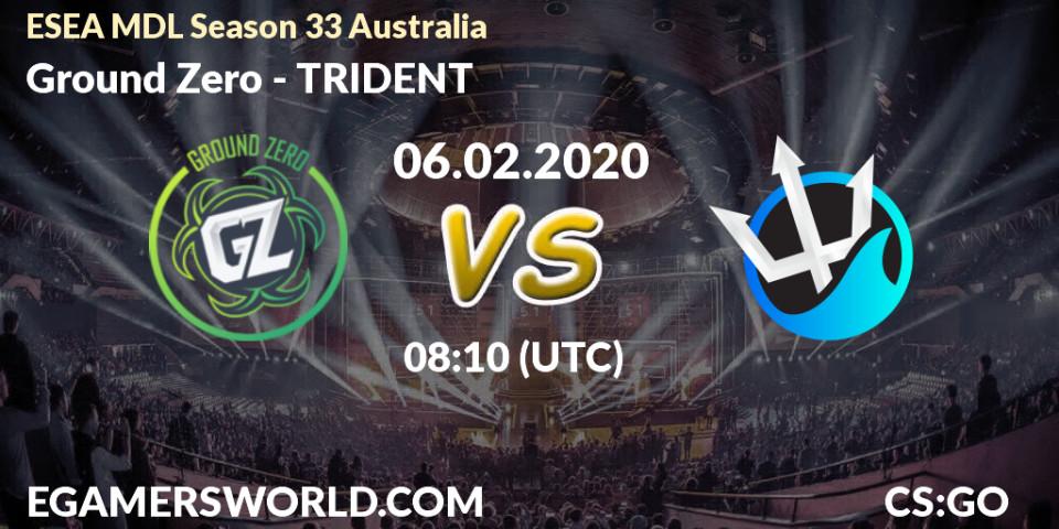 Prognose für das Spiel Ground Zero VS TRIDENT. 06.02.2020 at 08:10. Counter-Strike (CS2) - ESEA MDL Season 33 Australia