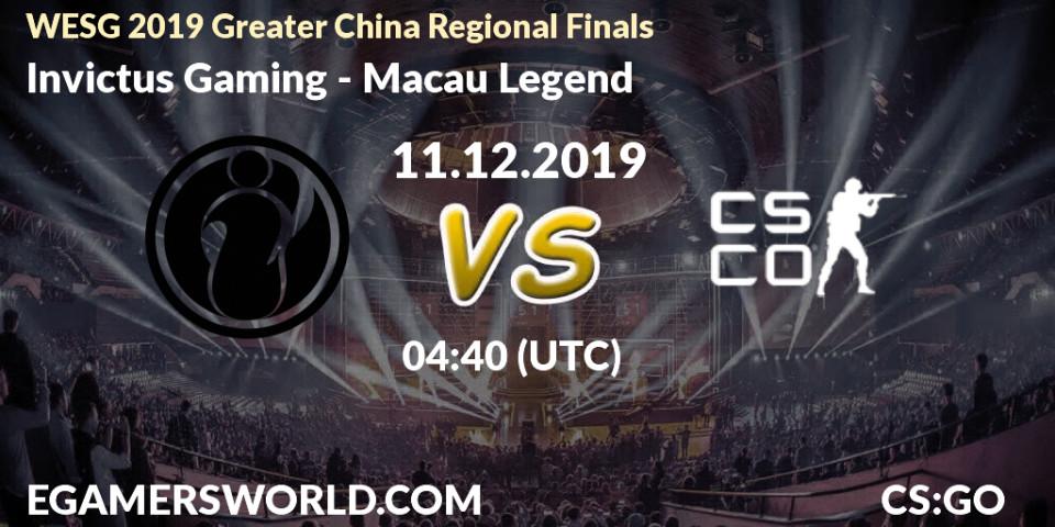 Prognose für das Spiel Invictus Gaming VS Macau Legend. 11.12.2019 at 05:15. Counter-Strike (CS2) - WESG 2019 Greater China Regional Finals
