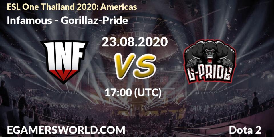 Prognose für das Spiel Infamous VS Gorillaz-Pride. 23.08.20. Dota 2 - ESL One Thailand 2020: Americas