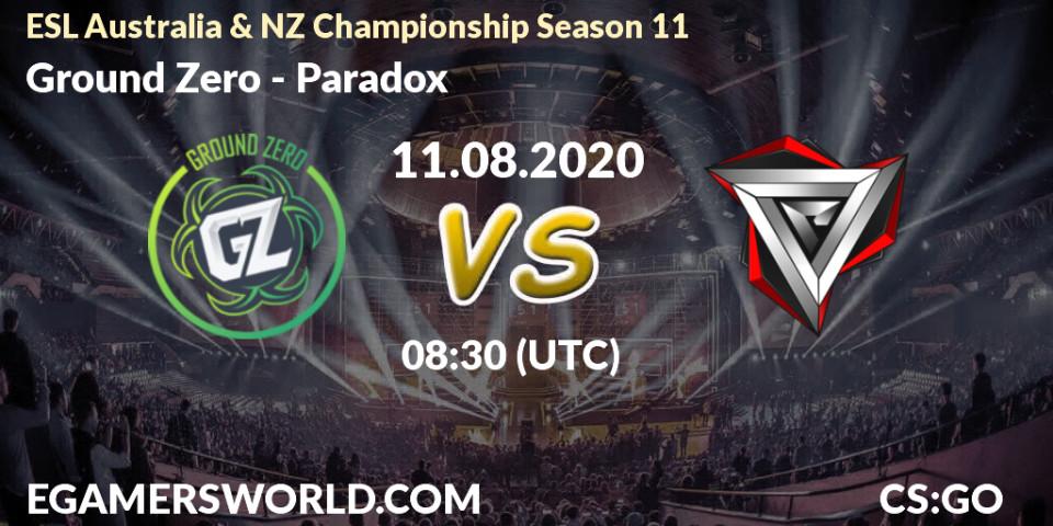 Prognose für das Spiel Ground Zero VS Paradox. 11.08.20. CS2 (CS:GO) - ESL Australia & NZ Championship Season 11