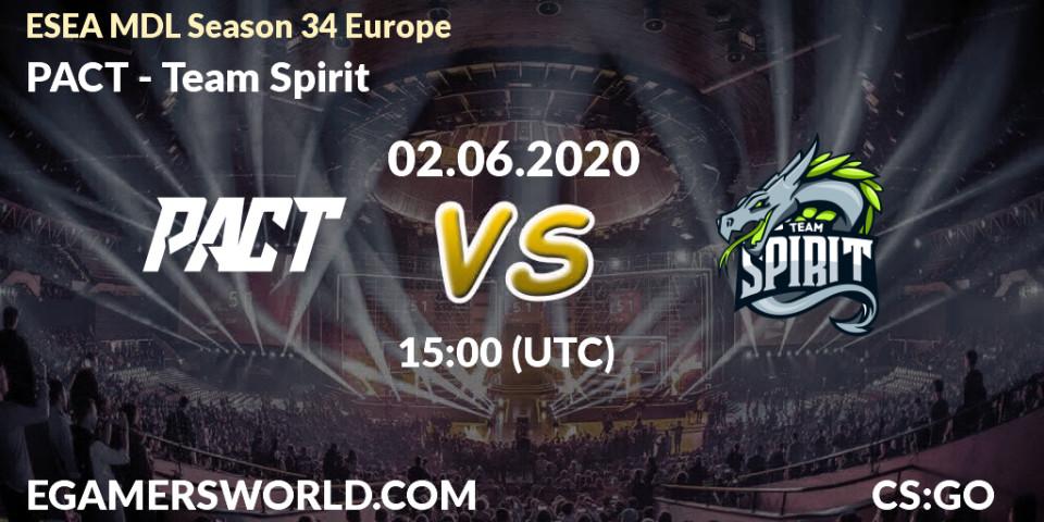 Prognose für das Spiel PACT VS Team Spirit. 02.06.2020 at 15:00. Counter-Strike (CS2) - ESEA MDL Season 34 Europe