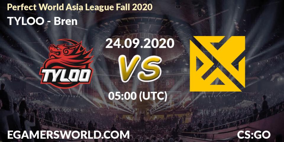 Prognose für das Spiel TYLOO VS Bren. 24.09.20. CS2 (CS:GO) - Perfect World Asia League Fall 2020