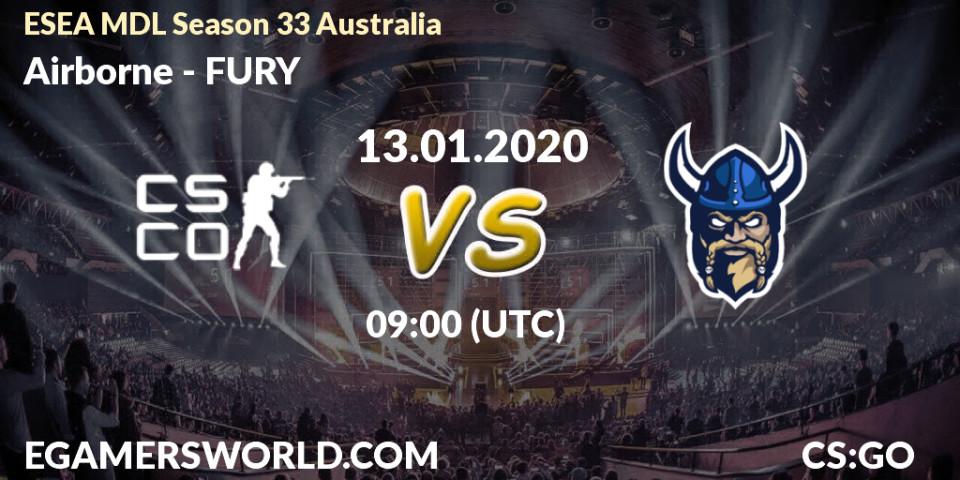 Prognose für das Spiel Airborne VS FURY. 23.01.20. CS2 (CS:GO) - ESEA MDL Season 33 Australia