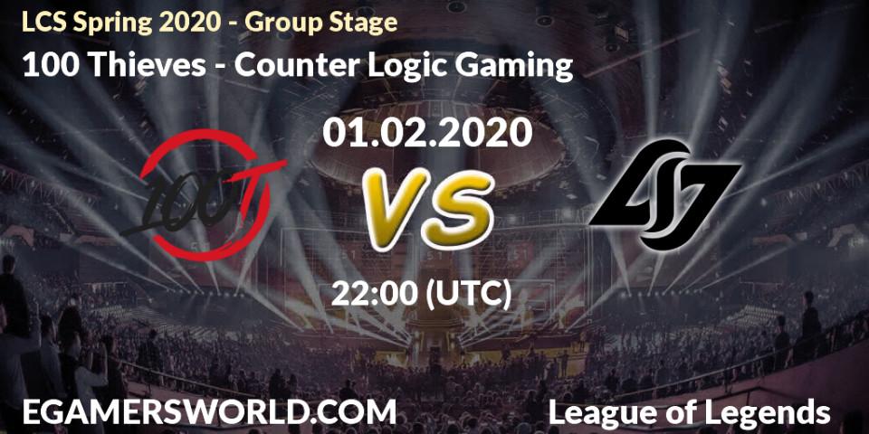 Prognose für das Spiel 100 Thieves VS Counter Logic Gaming. 30.03.20. LoL - LCS Spring 2020 - Group Stage