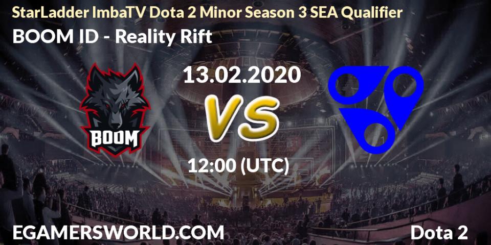 Prognose für das Spiel BOOM ID VS Reality Rift. 13.02.2020 at 10:17. Dota 2 - StarLadder ImbaTV Dota 2 Minor Season 3 SEA Qualifier