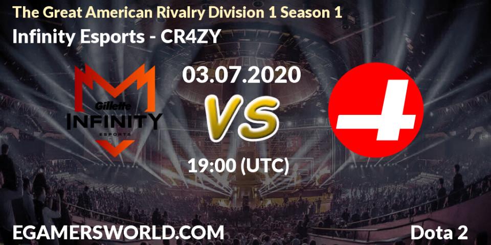 Prognose für das Spiel Infinity Esports VS CR4ZY. 03.07.2020 at 21:05. Dota 2 - The Great American Rivalry Division 1 Season 1