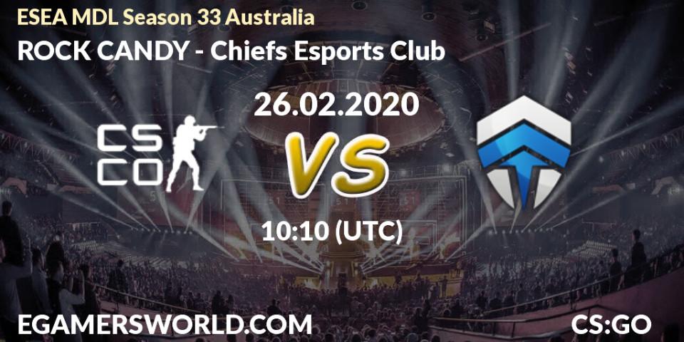 Prognose für das Spiel ROCK CANDY VS Chiefs Esports Club. 26.02.20. CS2 (CS:GO) - ESEA MDL Season 33 Australia