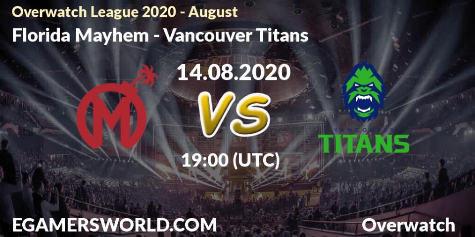 Prognose für das Spiel Florida Mayhem VS Vancouver Titans. 14.08.20. Overwatch - Overwatch League 2020 - August