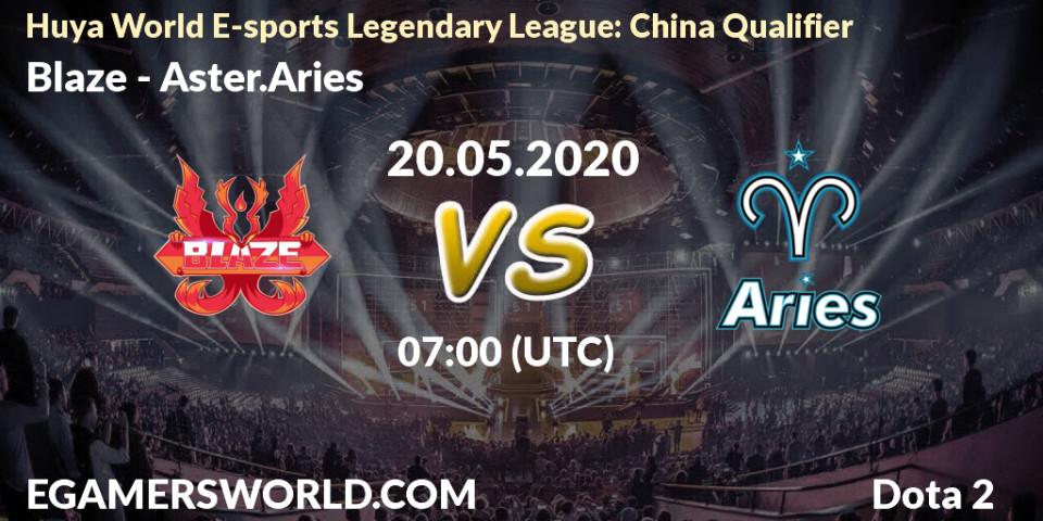 Prognose für das Spiel Blaze VS Aster.Aries. 19.05.2020 at 10:57. Dota 2 - Huya World E-sports Legendary League: China Qualifier