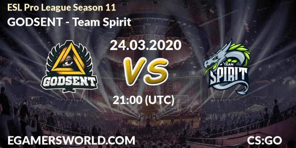 Prognose für das Spiel GODSENT VS Team Spirit. 24.03.20. CS2 (CS:GO) - ESL Pro League Season 11: Europe