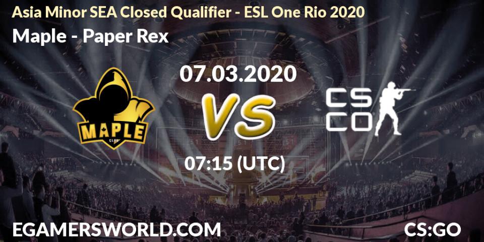 Prognose für das Spiel Maple VS Paper Rex. 07.03.20. CS2 (CS:GO) - Asia Minor SEA Closed Qualifier - ESL One Rio 2020