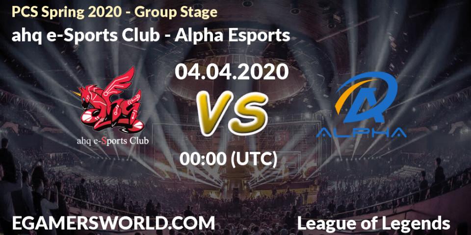 Prognose für das Spiel ahq e-Sports Club VS Alpha Esports. 04.04.20. LoL - PCS Spring 2020 - Group Stage