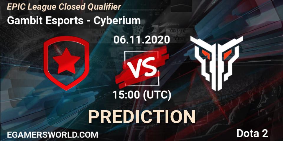 Prognose für das Spiel Gambit Esports VS Cyberium. 06.11.2020 at 13:59. Dota 2 - EPIC League Closed Qualifier