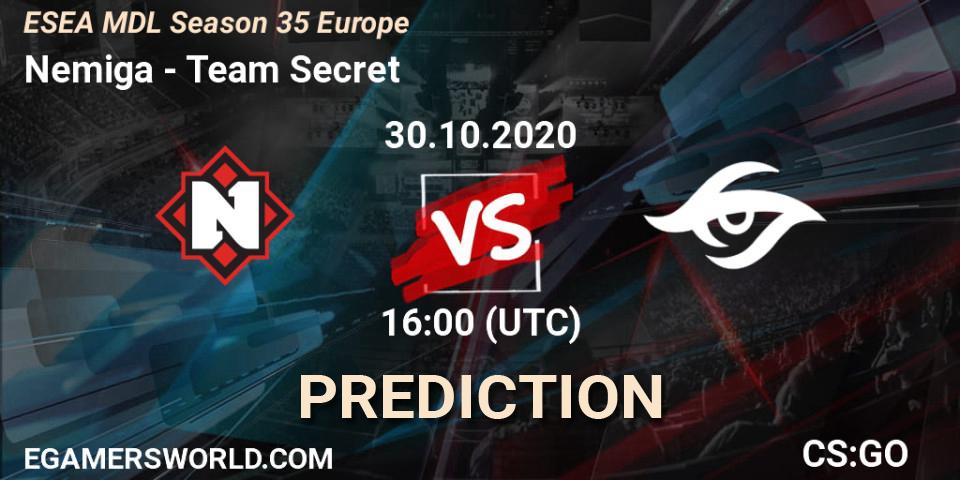 Prognose für das Spiel Nemiga VS Team Secret. 30.10.2020 at 16:00. Counter-Strike (CS2) - ESEA MDL Season 35 Europe
