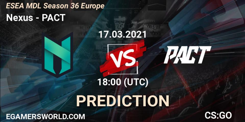 Prognose für das Spiel Nexus VS PACT. 17.03.21. CS2 (CS:GO) - MDL ESEA Season 36: Europe - Premier division