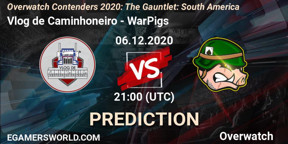 Prognose für das Spiel Vlog de Caminhoneiro VS WarPigs. 06.12.2020 at 21:00. Overwatch - Overwatch Contenders 2020: The Gauntlet: South America