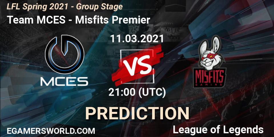 Prognose für das Spiel Team MCES VS Misfits Premier. 11.03.2021 at 20:00. LoL - LFL Spring 2021 - Group Stage