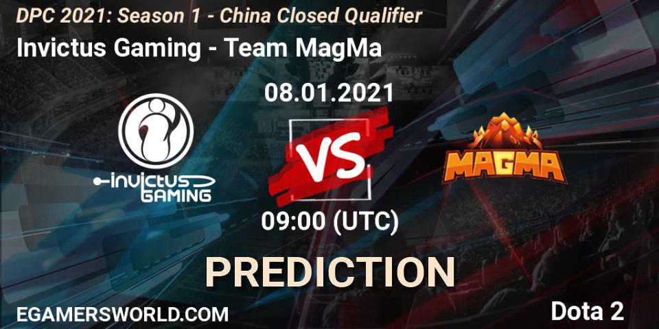 Prognose für das Spiel Invictus Gaming VS Team MagMa. 08.01.2021 at 07:36. Dota 2 - DPC 2021: Season 1 - China Closed Qualifier