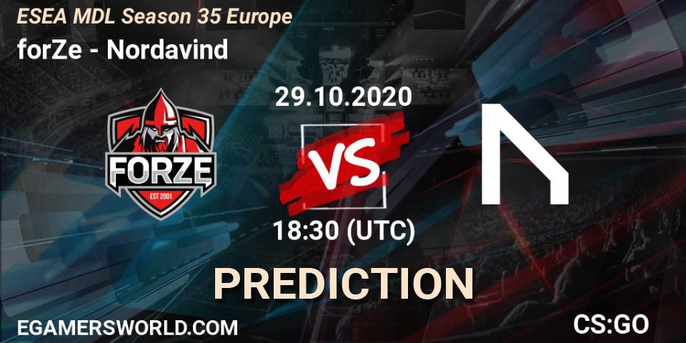 Prognose für das Spiel forZe VS Nordavind. 29.10.2020 at 18:30. Counter-Strike (CS2) - ESEA MDL Season 35 Europe
