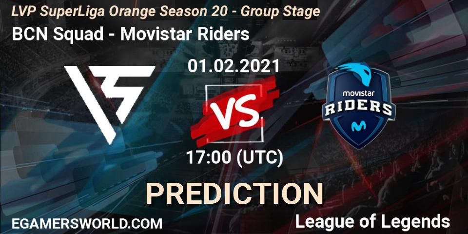 Prognose für das Spiel BCN Squad VS Movistar Riders. 01.02.21. LoL - LVP SuperLiga Orange Season 20 - Group Stage