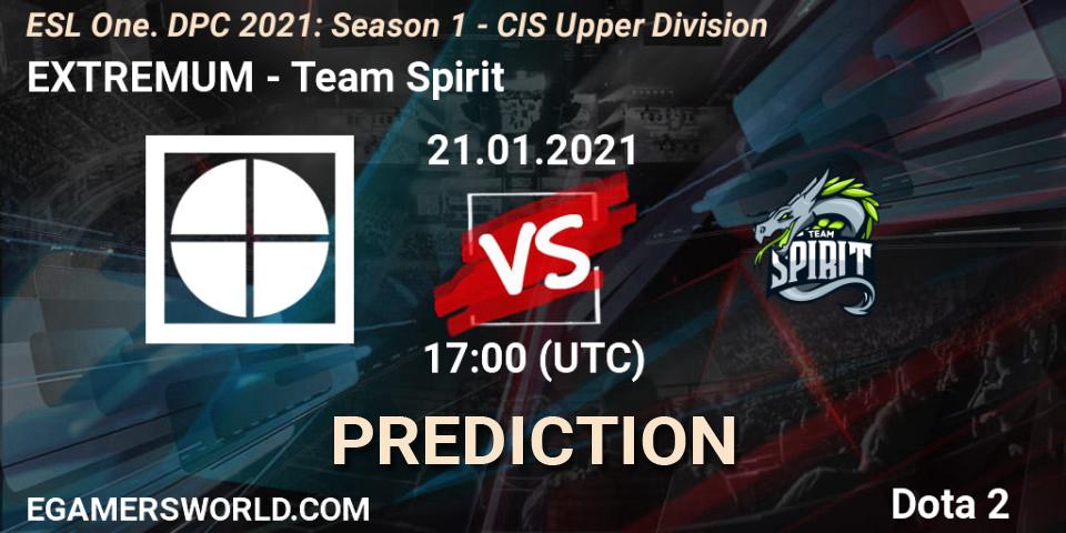 Prognose für das Spiel EXTREMUM VS Team Spirit. 21.01.2021 at 18:53. Dota 2 - ESL One. DPC 2021: Season 1 - CIS Upper Division