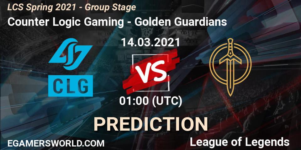 Prognose für das Spiel Counter Logic Gaming VS Golden Guardians. 14.03.21. LoL - LCS Spring 2021 - Group Stage