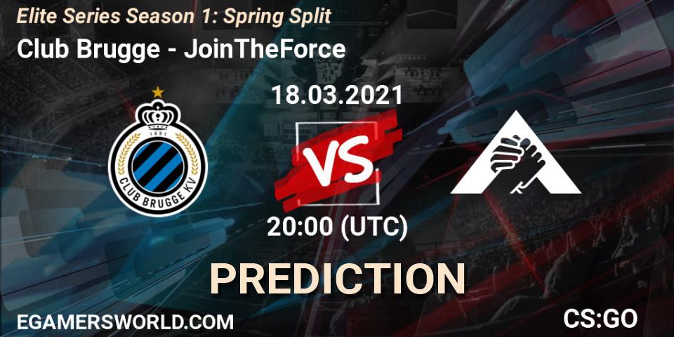 Prognose für das Spiel Club Brugge VS JoinTheForce. 19.03.2021 at 20:00. Counter-Strike (CS2) - Elite Series Season 1: Spring Split
