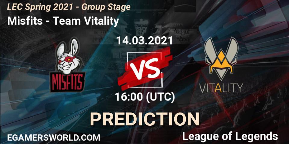 Prognose für das Spiel Misfits VS Team Vitality. 14.03.2021 at 16:00. LoL - LEC Spring 2021 - Group Stage