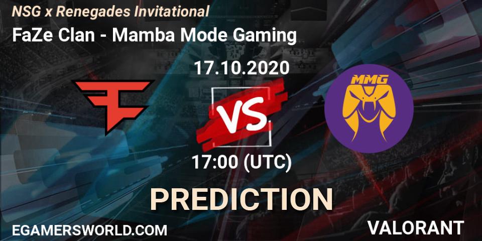 Prognose für das Spiel FaZe Clan VS Mamba Mode Gaming. 17.10.2020 at 17:00. VALORANT - NSG x Renegades Invitational