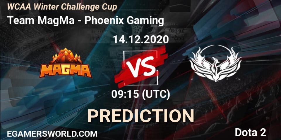 Prognose für das Spiel Team MagMa VS Phoenix Gaming. 14.12.2020 at 08:59. Dota 2 - WCAA Winter Challenge Cup