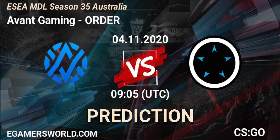 Prognose für das Spiel Avant Gaming VS ORDER. 04.11.20. CS2 (CS:GO) - ESEA MDL Season 35 Australia